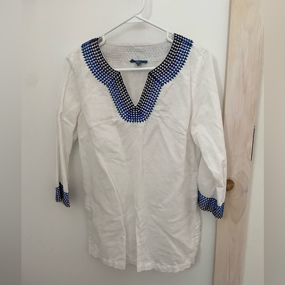 Fleur Bleue Blue & White Embroidered Top / Shirt Sz. S
